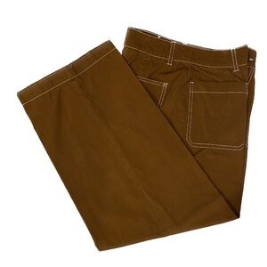 Who What Wear 100% Cotton Brown Capri Wide Leg Pants with Cream Stitching Size 4